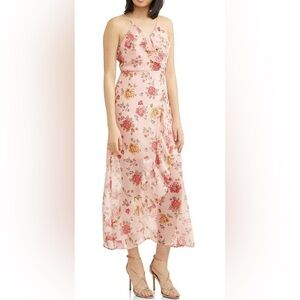 Faux Wrap Maxi Dress with Ruffle Blush